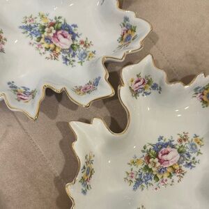 Vintage Floral Porcelain Leaf-Shaped Dish Set